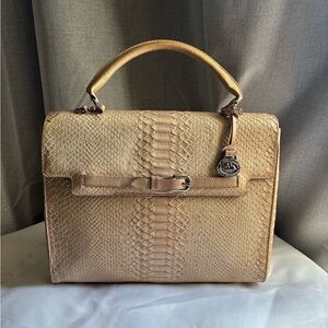 Brahmin Beige Python-Embossed Top-Handle Satchel